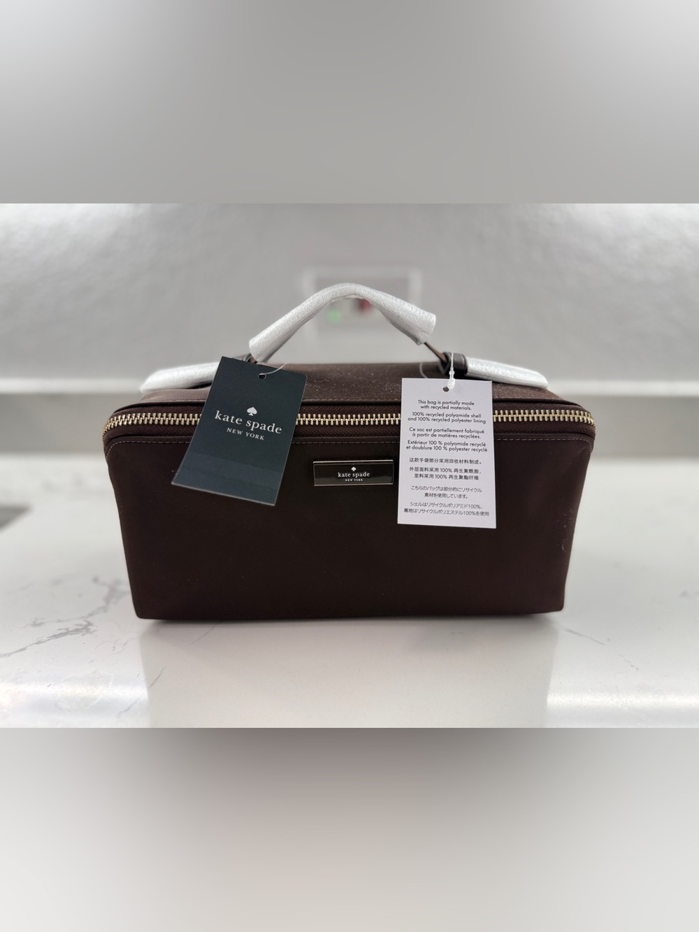 NWT Kate Spade Carter Nylon Travel Cosmetic Pouch Hot Fudge Brown Makeup Bag KL8 - Picture 6 of 12
